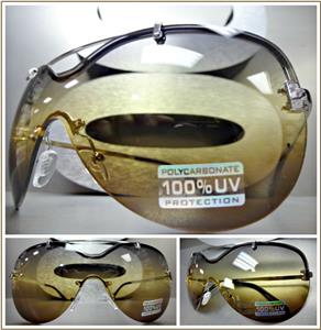 Modern Shield Style Sunglasses- Silver w/ Ombre Lens