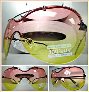 Modern Shield Style Sunglasses- Pink & Yellow