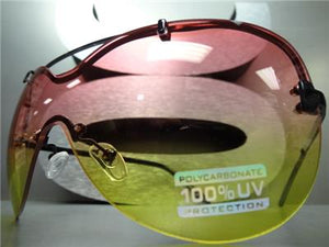 Modern Shield Style Sunglasses- Pink & Yellow