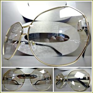 Slight Tint Clear Lens Hexagon Glasses- Gold