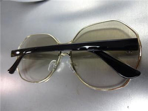 Slight Tint Clear Lens Hexagon Glasses- Gold