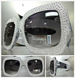 Sparkling Bling Square Sunglasses- Transparent Gray