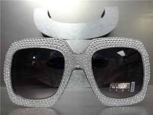 Sparkling Bling Square Sunglasses- Transparent Gray