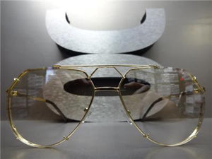 Luxury Retro Style Clear Lens Aviator Glasses- Gold Frame