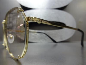 Luxury Retro Style Clear Lens Aviator Glasses- Gold Frame