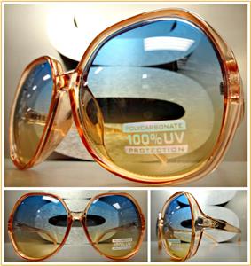 Retro Round Transparent Frame Sunglasses- Orange Frame/ Blue Ombre Lens