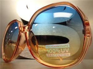 Retro Round Transparent Frame Sunglasses- Orange Frame/ Blue Ombre Lens