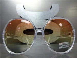 Retro Round Transparent Frame Sunglasses- Orange/Yellow Lens