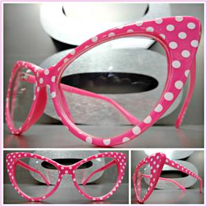 Polka Dot Cat Eye Clear Lens Glasses- Pink & White