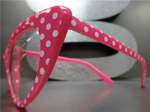 Polka Dot Cat Eye Clear Lens Glasses- Pink & White
