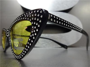 Retro Sparkly Cat Eye Sunglasses- Yellow Lens