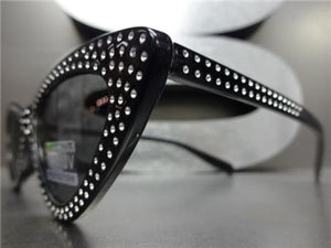 Retro Sparkly Cat Eye Sunglasses- Black Lens