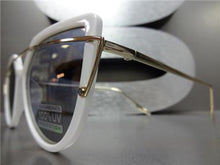 Trendy Mirrored Lens Cat Eye Sunglasses- White Frame/ Gold Lens