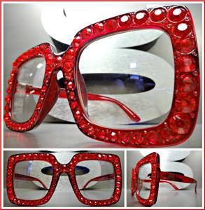 Square Bling Clear Lens Glasses- Red
