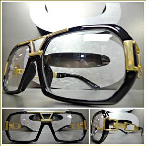 Hip Hop Style Clear Lens Glasses- Black & Gold