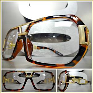 Hip Hop Style Clear Lens Glasses- Tortoise & Gold