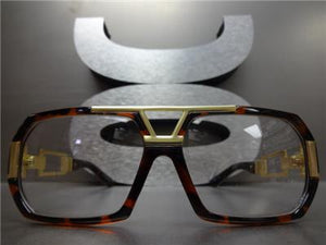 Hip Hop Style Clear Lens Glasses- Tortoise & Gold