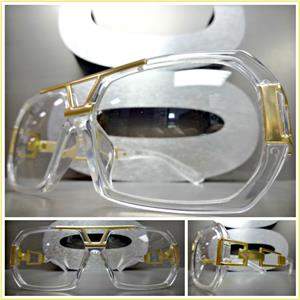 Hip Hop Style Clear Lens Glasses- Transparent & Gold