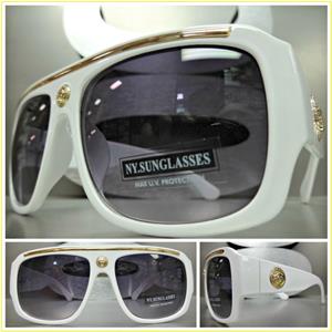 Old School Medallion Sunglasses- White