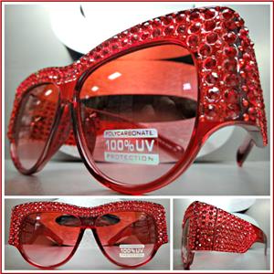 Retro Rhinestone Embellished Sunglasses- Red
