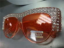 Retro Rhinestone Embellished Sunglasses- Pink w/ Crystal Clear Rhinestones