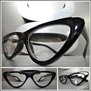 Retro Style Clear Lens Cat Eye Glasses- Black