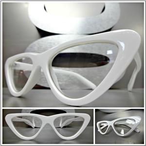 Retro Style Clear Lens Cat Eye Glasses- White