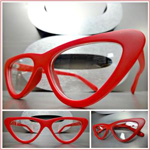 Retro Style Clear Lens Cat Eye Glasses- Red