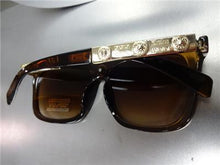 Retro Hip Gold Embellished Sunglasses- Brown