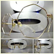 Octagon Shape Clear Lens Glasses- Gold Frame