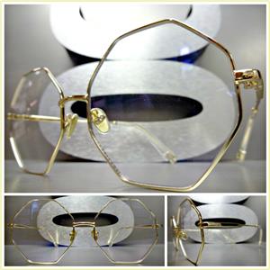 Octagon Shape Clear Lens Glasses- Gold Frame