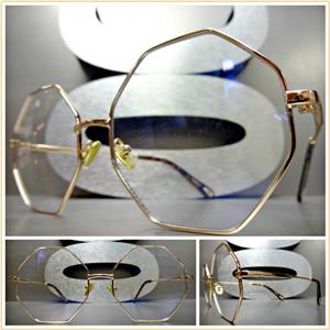 Octagon Shape Clear Lens Glasses- Rose Gold Frame