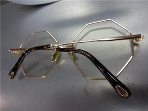 Octagon Shape Clear Lens Glasses- Rose Gold Frame