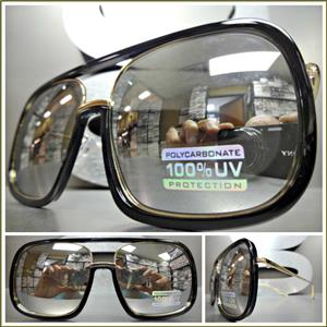 Old School Style Sunglasses- Black & Gold Frame/ Chrome Mirrored Lens