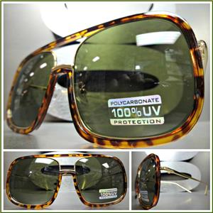 Old School Style Sunglasses- Tortoise Frame/ Green Lens