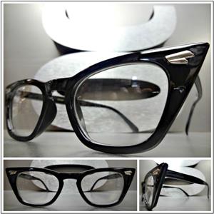 Vintage Clear Lens Cat Eye Glasses- Black