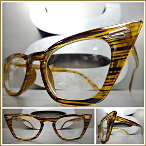 Vintage Clear Lens Cat Eye Glasses- Brown