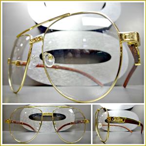 Wooden Temple Clear Lens Aviator Glasses