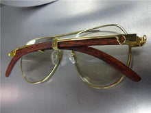 Wooden Temple Clear Lens Aviator Glasses