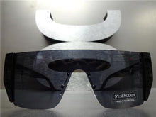 Futuristic Shield Style Sunglasses- Black Frame/ Black Lens