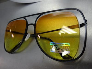 Unique Frame Aviator Sunglasses- Black Frame/ Orange & Yellow Lens
