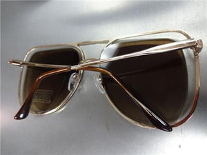 Unique Frame Aviator Sunglasses- Rose Gold Frame/ Brown Ombre Lens