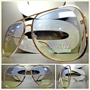 Unique Frame Aviator Sunglasses- Gold Frame/ Blue & Yellow Lens