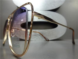 Unique Frame Aviator Sunglasses- Rose Gold Frame/ Purple Ombre Lens