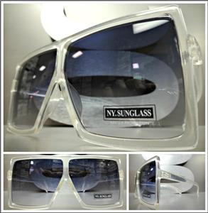 Oversized Square Shield Sunglasses- Transparent Frame/ Black Lens
