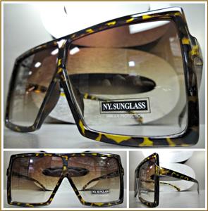 Oversized Square Shield Sunglasses- Tortoise