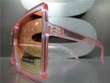 Oversized Square Shield Sunglasses- Pink Transparent Frame/ Sunset Lens