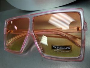 Oversized Square Shield Sunglasses- Pink Transparent Frame/ Sunset Lens