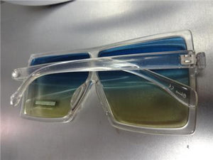 Oversized Square Shield Sunglasses- Transparent Frame/ Aqua Yellow Lens