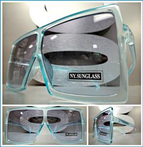 Oversized Square Shield Sunglasses- Blue Transparent Frame/ Blue Lens